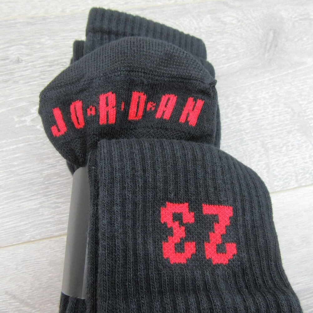 Jordan Essentials Crew Socks (3 Pairs) Mens Size 8-12 Black Red NEW - Picture 5 of 10